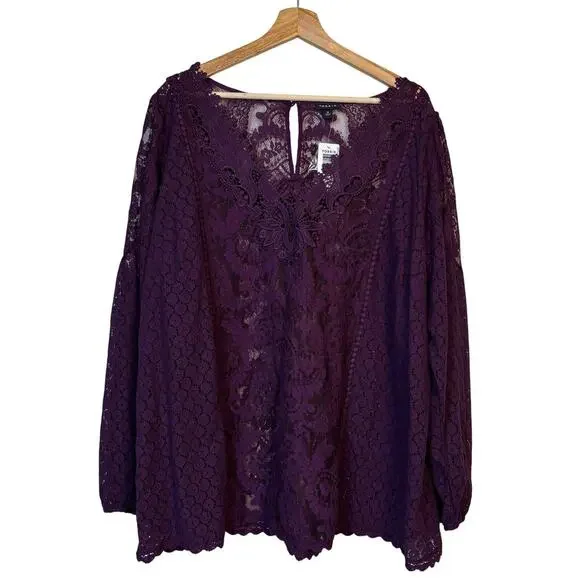 Torrid Lace Mix Long Sleeve Blouse Size 3X Purple Winter Bloom Whimsygoth NWT - Picture 2 of 11